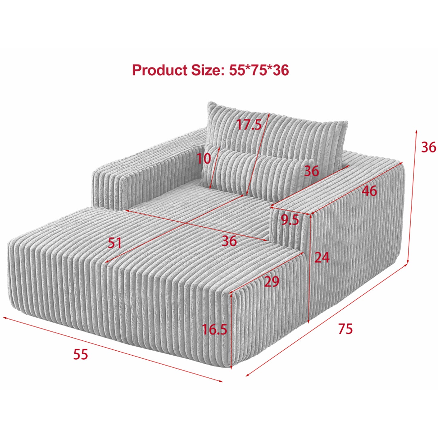 Muumblus Oversized Chaise Lounge Chair, No Assembly Required, Corduroy Sleeper Sofa Bed for Living Room, Beige
