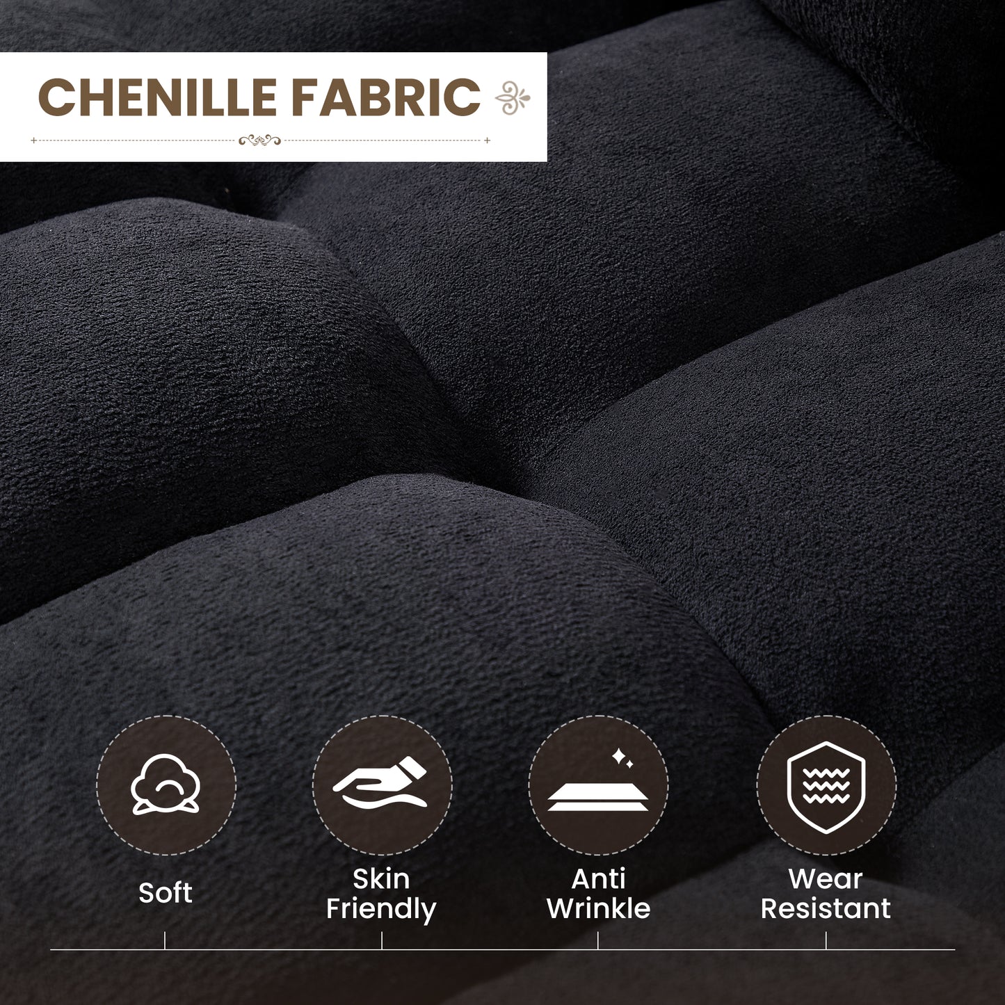 Muumblus Convertible Sofa Bed, Sectional Sleeper Sofa with Storage Chaise, L-Shaped Couch for Living Room, Black Chenille