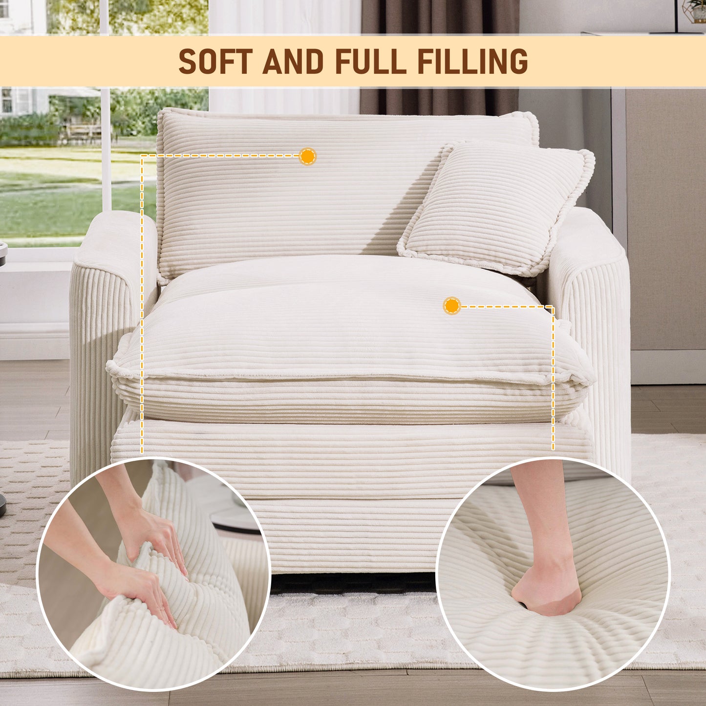 Muumblus 46" Indoor Lounge Chair with Ottoman, Corduroy Cozy Accent Armchair for Living Room, Beige