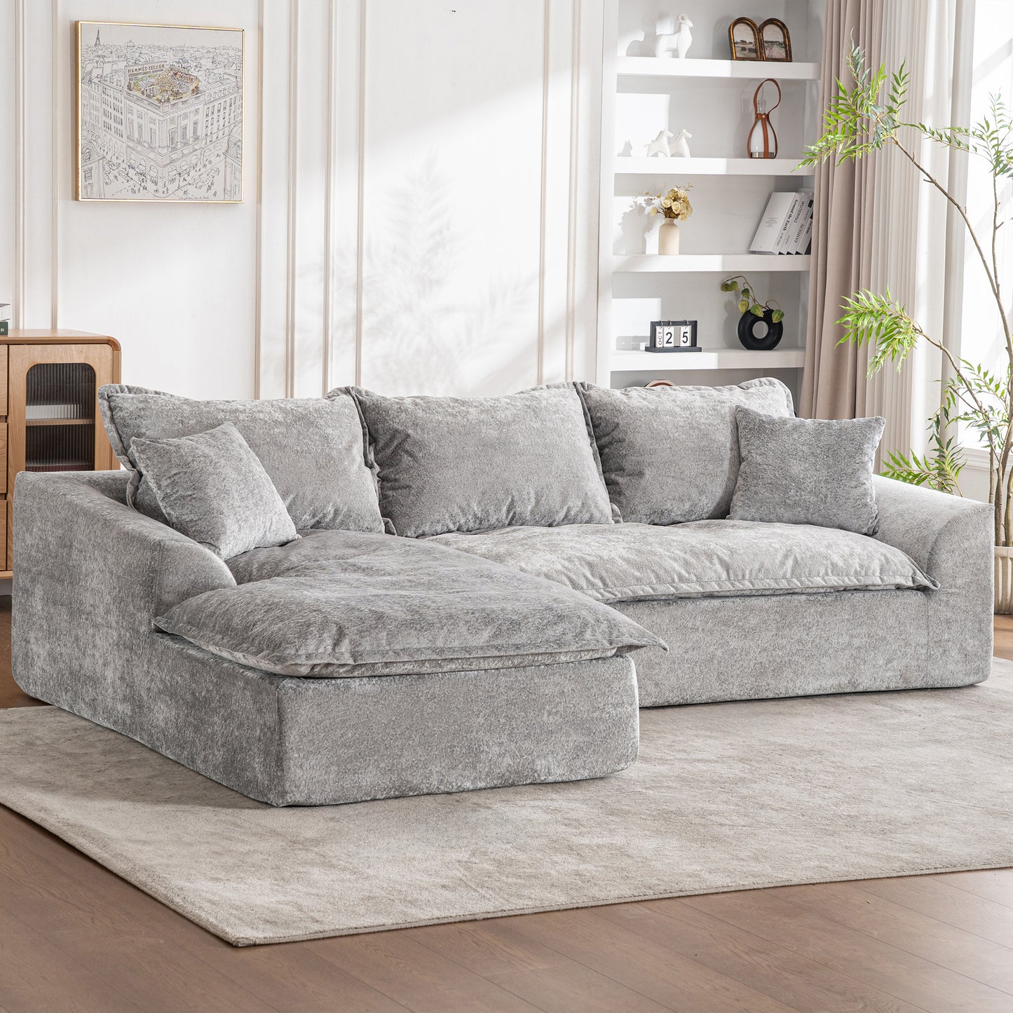 Muumblus 103" Boneless Sectional Sofa with Left Chaise, Comfy L-Shaped Modular Couch for Living Room, No Assembly Required, Black Chenille