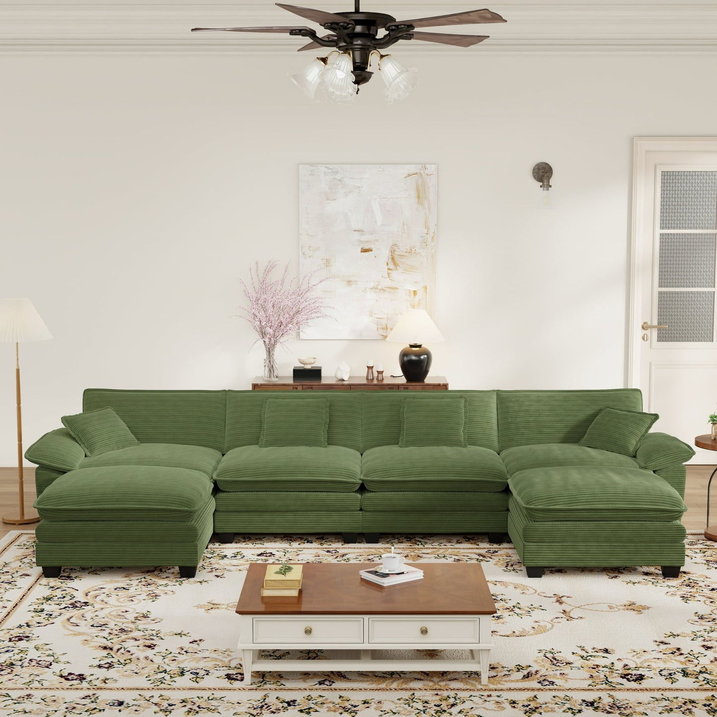 Muumblus Modular Sectional Cloud Couch with Ottoman, Oversized U-Shaped Corduroy Sofa for Living Room