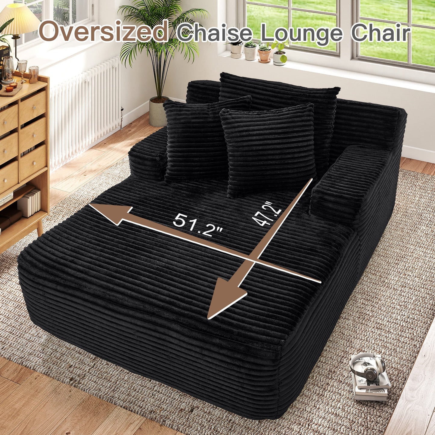 Muumblus Oversized Chaise Lounge Chair Indoor, No Assembly Required, Plush Corduroy Cloud Floor Sofa Bed for Living Room