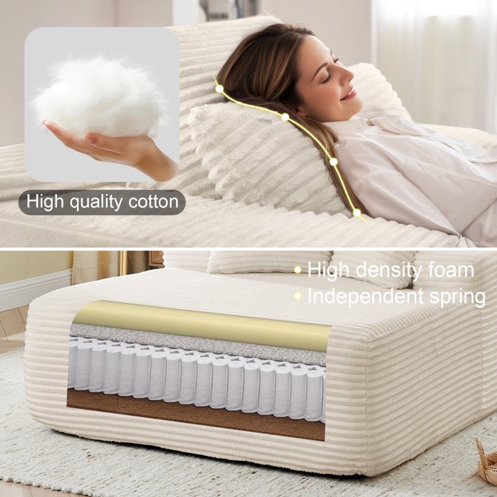 Muumblus 83" Oversized Double Chaise Lounge Chair Indoor, Modern Boneless Plush Corduroy Upholstered Modural Sectional Sleeper Cloud Couch for Living Room Apartment