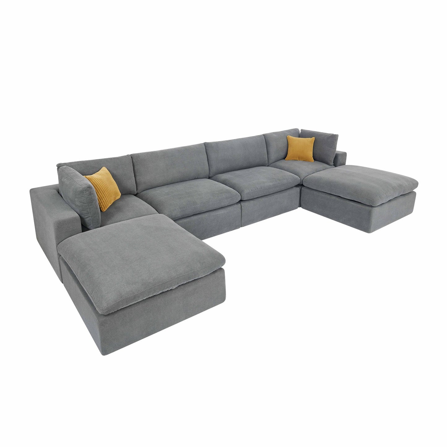 Muumblus 160" Oversized Modular Sectional Sofa with 2 Movable Chaise Ottomans, U-Shaped Boneless Cloud Couch for Living Room, Light Gray