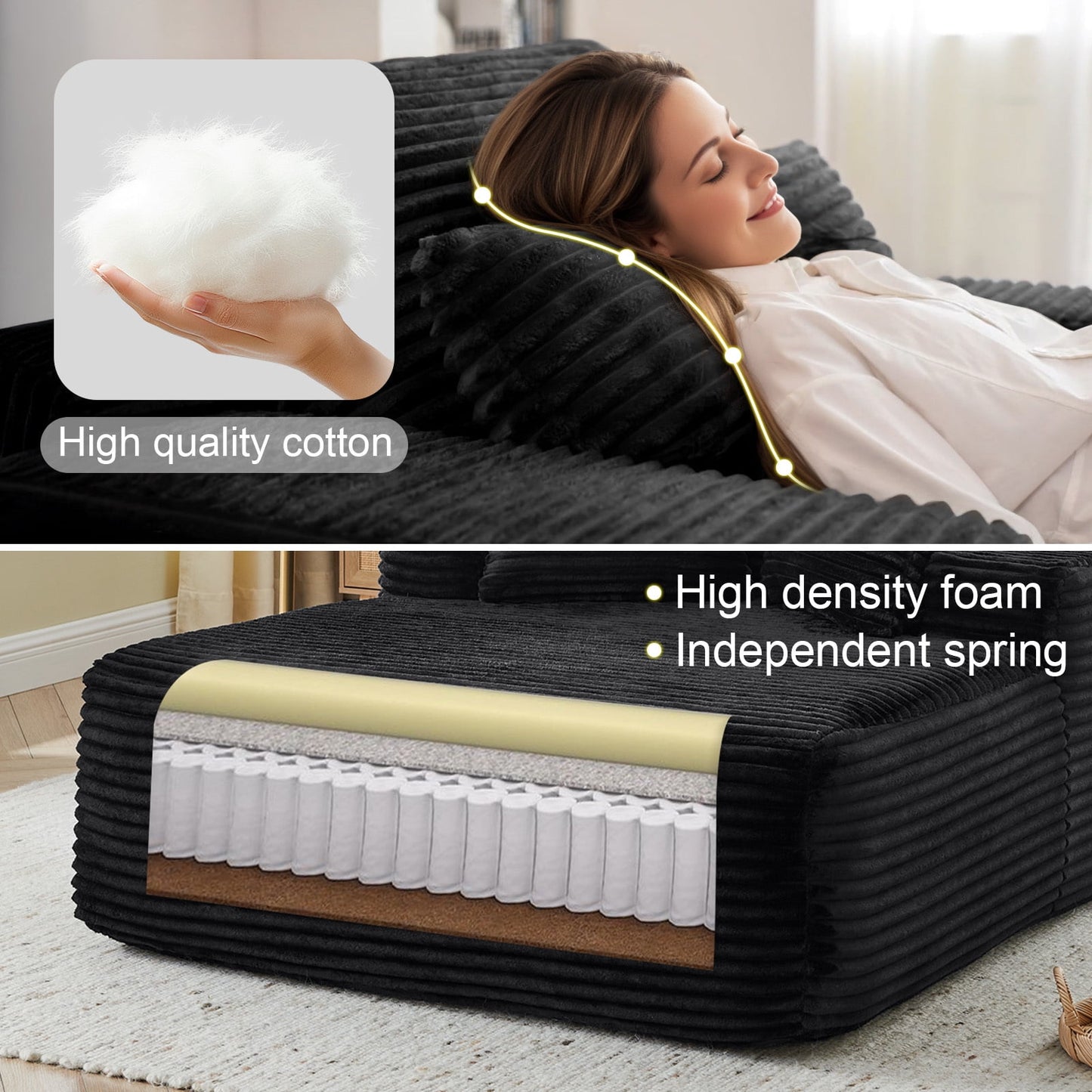 Muumblus Oversized Chaise Lounge Chair Indoor, No Assembly Required, Plush Corduroy Cloud Floor Sofa Bed for Living Room