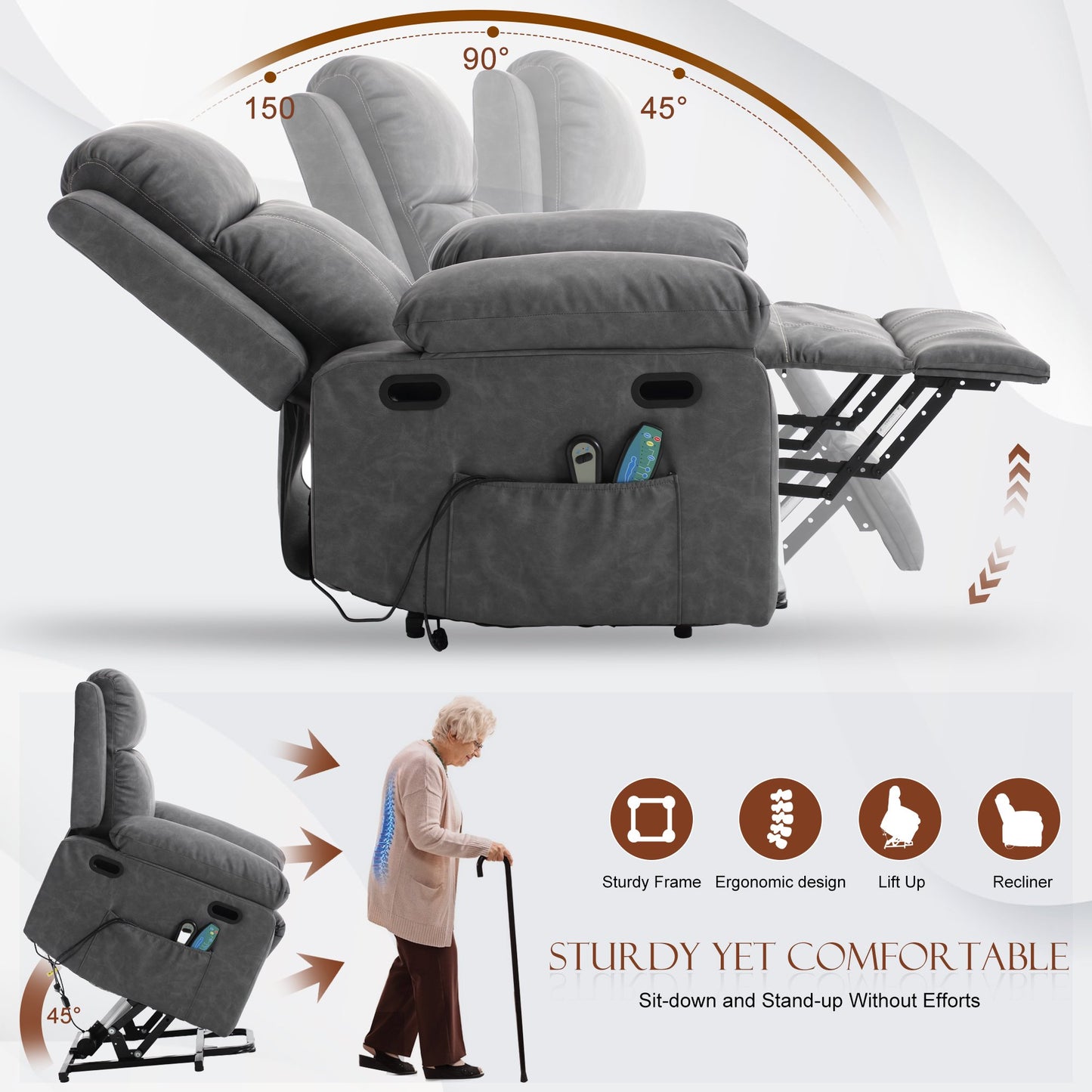 Muumblus Power Lift Recliner Chair Recliners for Elderly, Heat and Massage