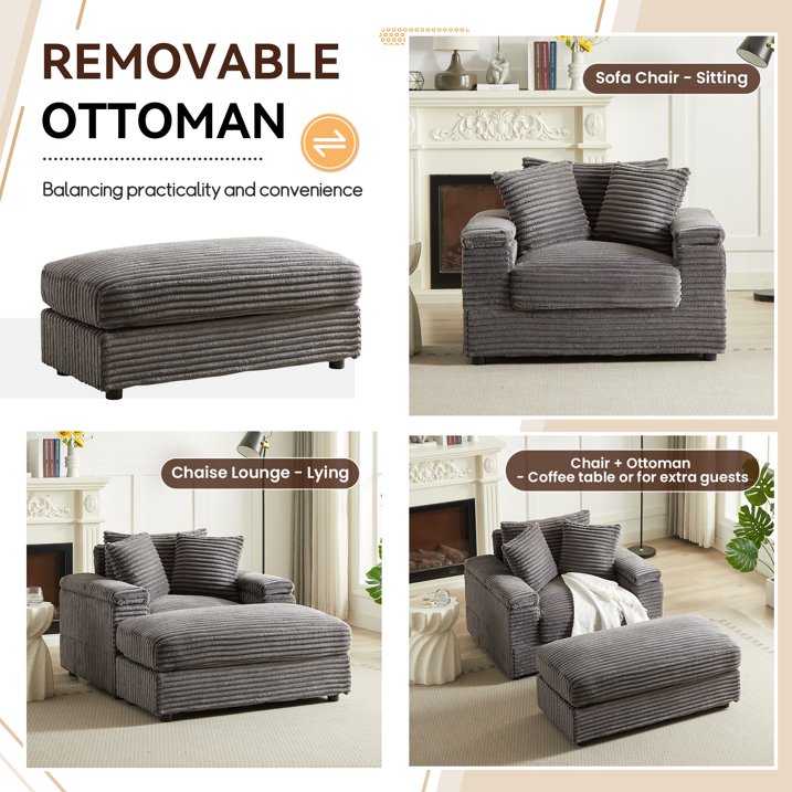Muumblus Oversized Lounge Chair with Ottoman, Cloud Accent Reading Armchair for Living Room