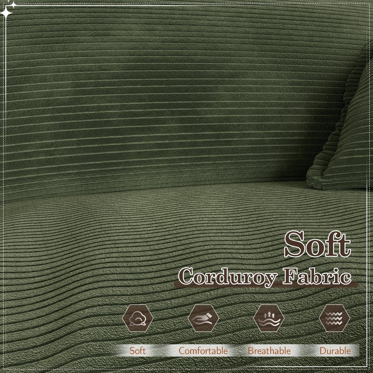 Muumblus Corduroy Loveseat Sofa, Upholstered 2-Seater Sleeper Couch for Living Room/Apt, Green