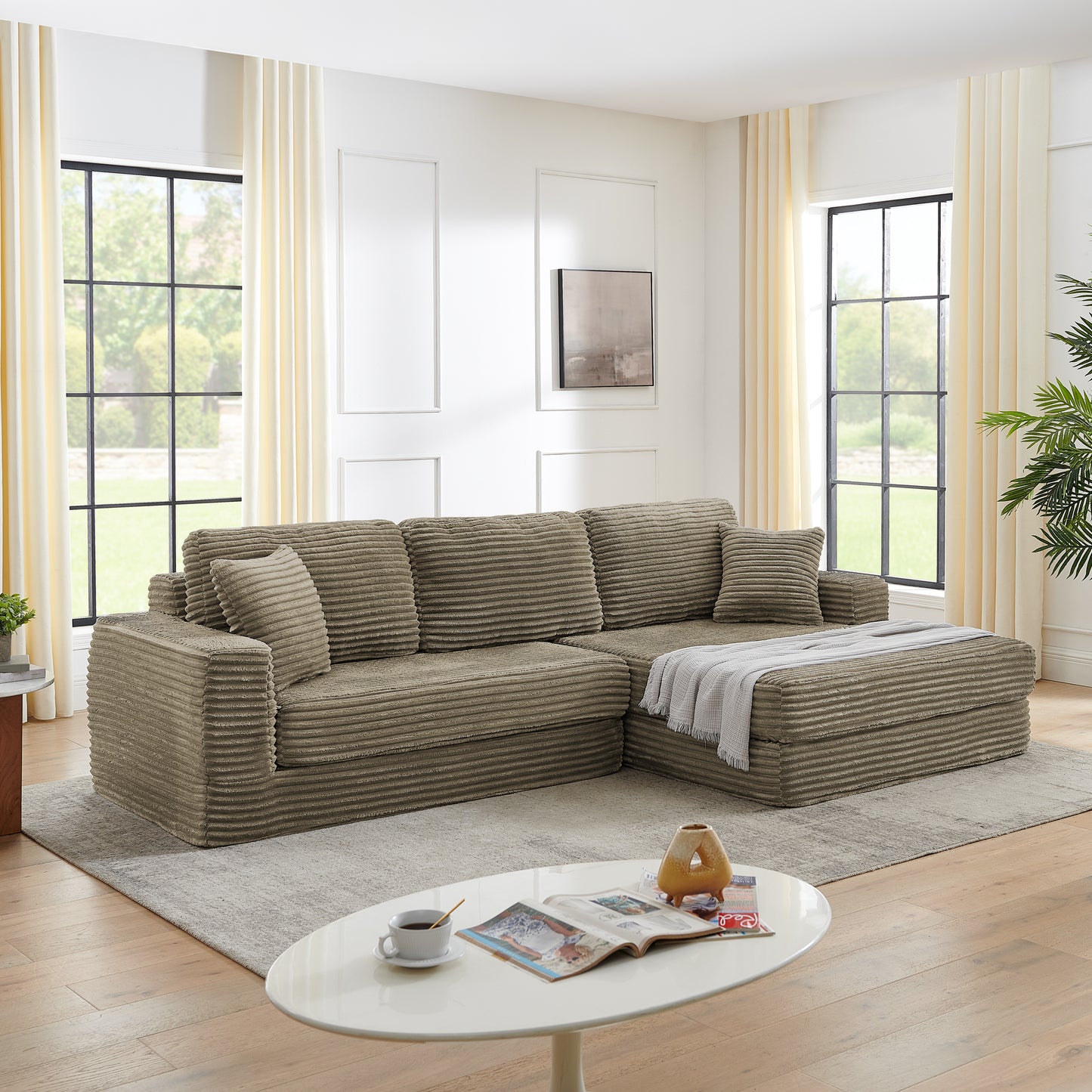Muumblus 112" Oversized Modular Sectional Sleeper Sofa, L-Shaped Convertible Sofa Bed, Boneless Cloud Couch for Living Room, Black (Right Facing Chaise)