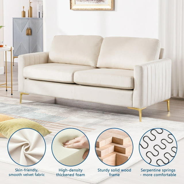 Muumblus 65 inch Loveseat Sofa, 2 Seater Sofa for Small Space, Tufted Velvet Couch, Mid Century Modern Small Couches for Living Room, Bedroom, Beige