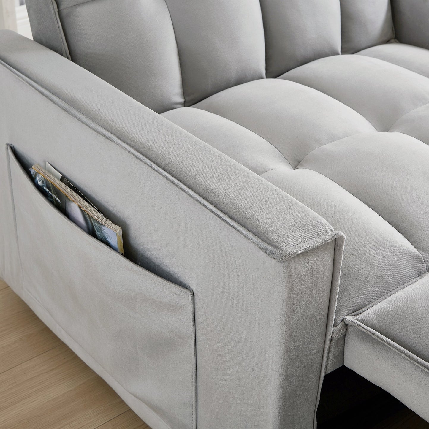Muumblus 3-in-1 Convertible Sleeper Sofa Chair Bed for Adult, Lounge Chair Indoor, Modern Single Couch for Living Room, Small Spaces, Gray Velvet