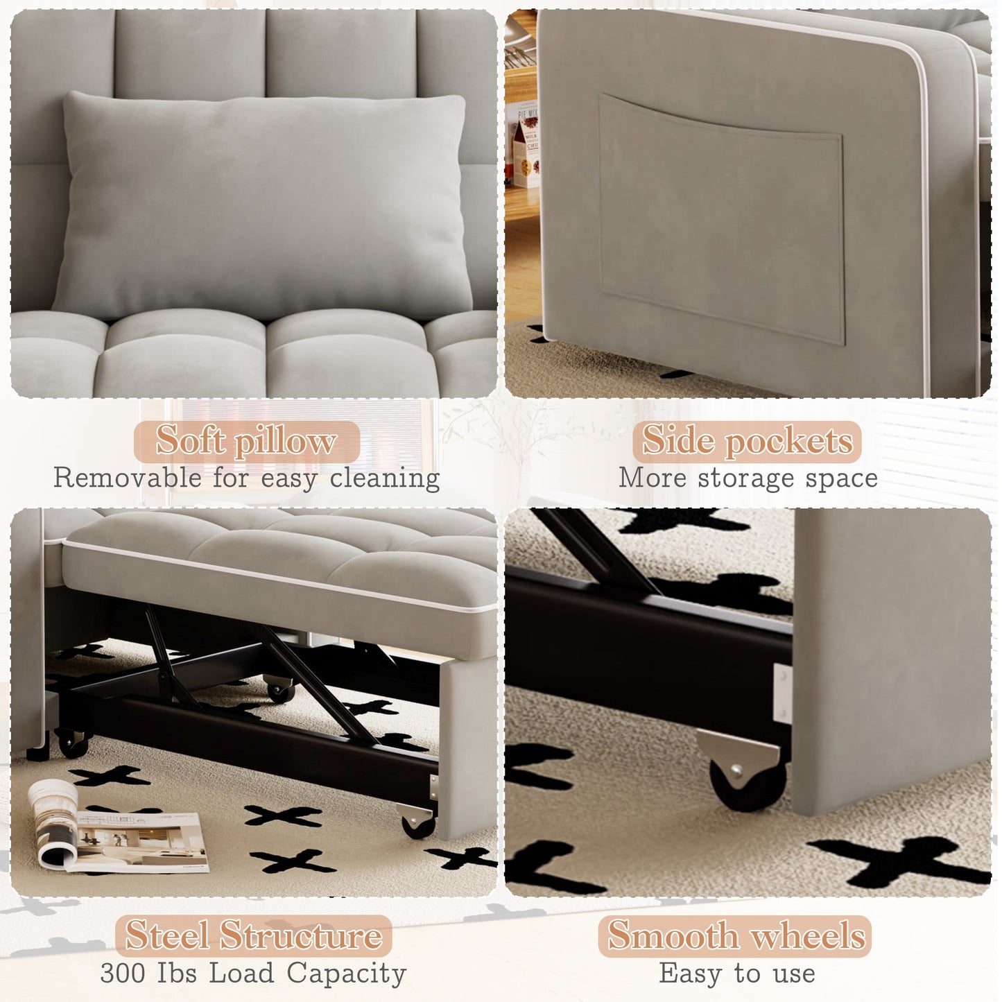Muumblus Sleeper Sofa Chair Bed, 3-in-1 Convertible Sofa Chair