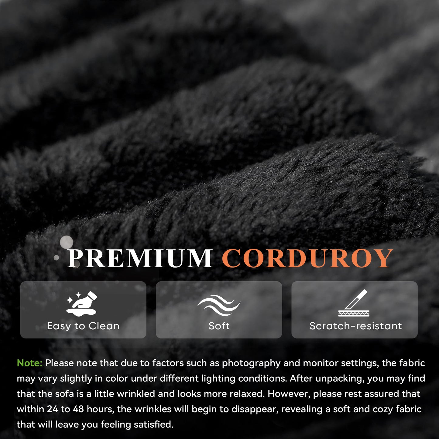 Muumblus 78" Oversized Boneless Loveseat Sofa, No Assembly Deep Seat Plush Corduroy Cloud Couch, Sleeper Sofa for Living Room, Black