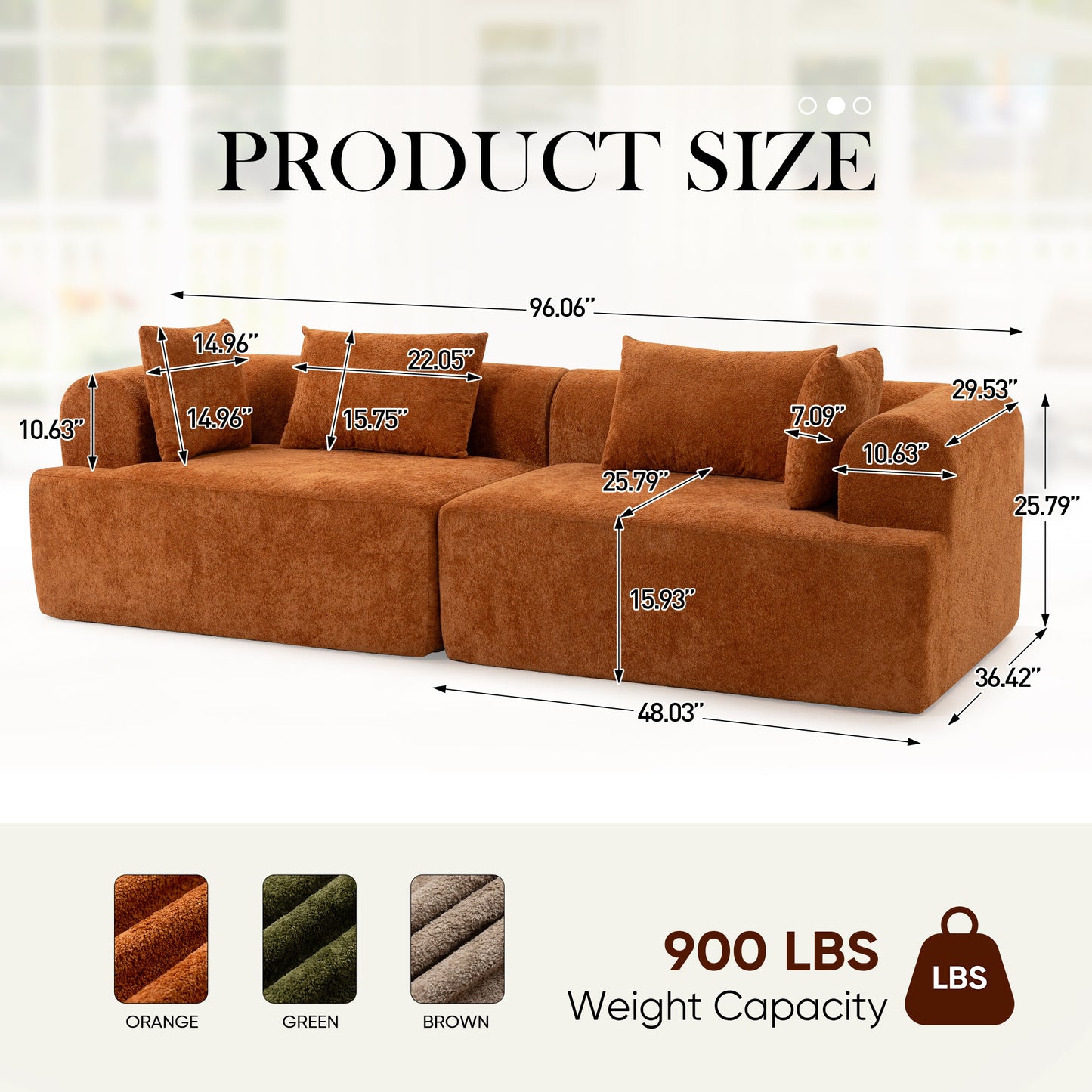 Muumblus Boneless Modular Sectional Sofa, 96" Oversized Deep Seat Loveseat Sofa, Cozy Cloud Living Room Couch, Orange Teddy