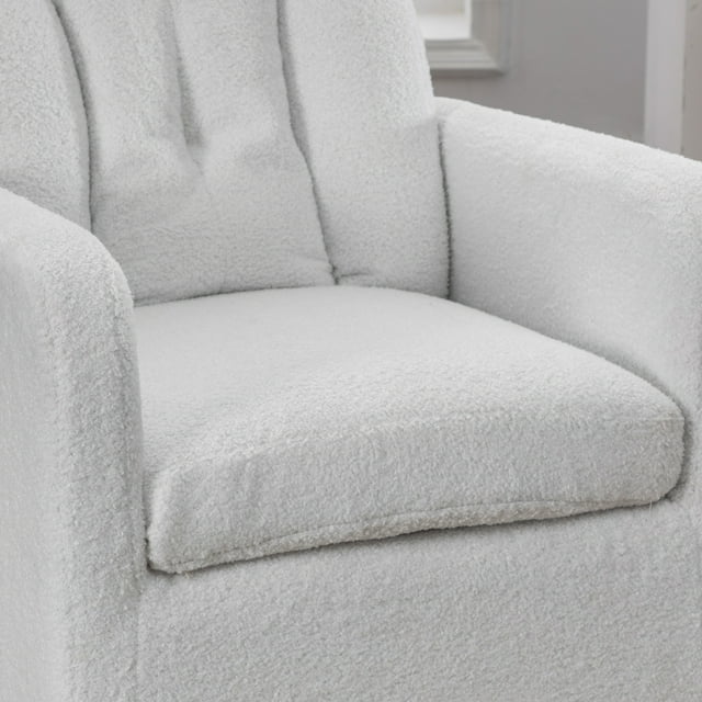 Muumblus Teddy Swivel Rocking Chair, Tall Back Leisure Glider Rocker for Living Room, A Pocket, White