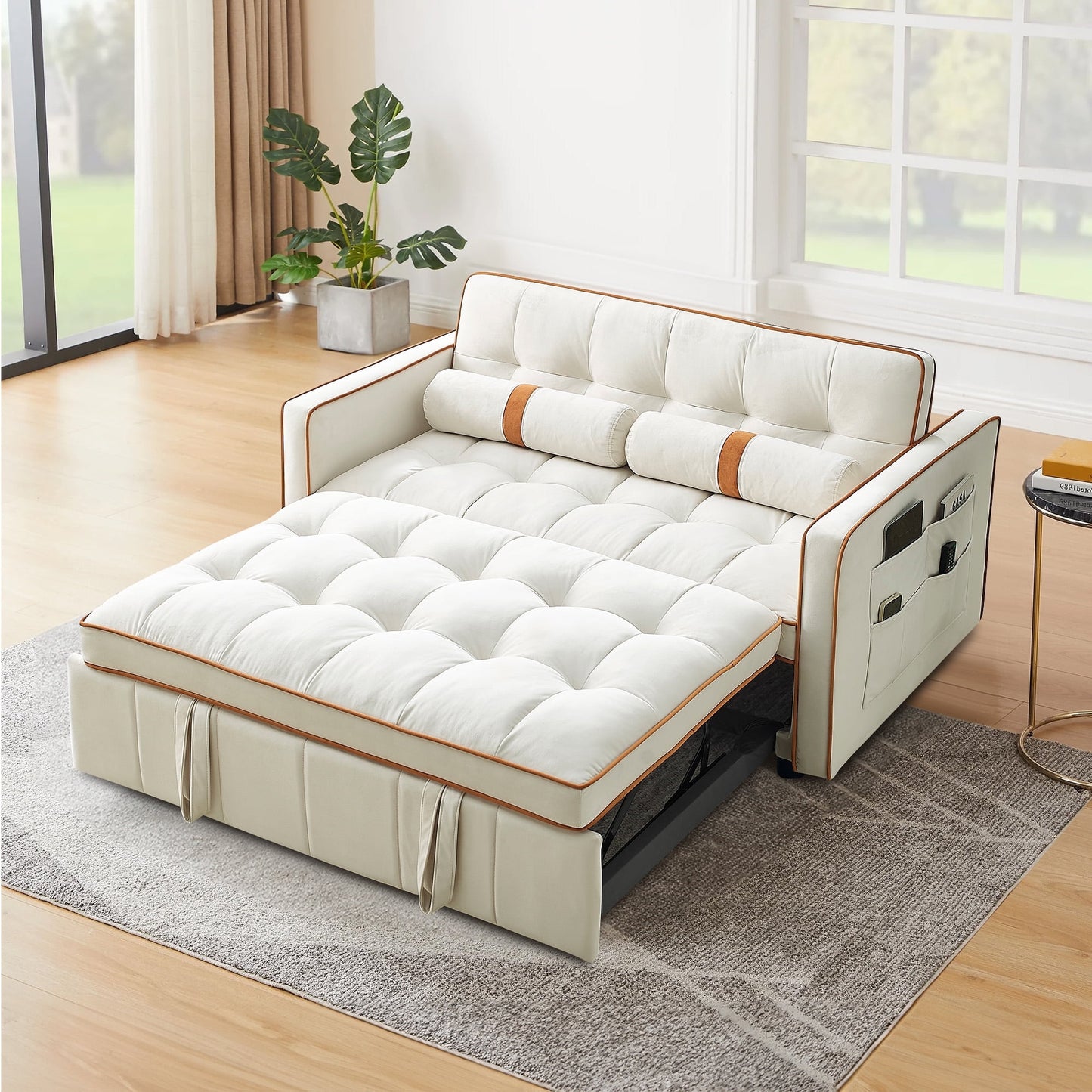 Muumblus 55" Pull Out Sofa Bed - Tufted Velvet Convertible Loveseat Sleeper Sofa Couch for Living Room