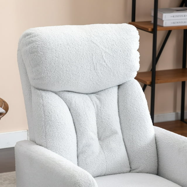 Muumblus Teddy Swivel Rocking Chair for Baby Nursery, Tall Back Glider Rocker with Pocket, White