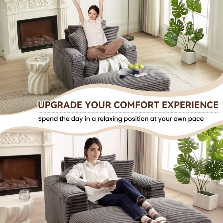Muumblus Oversized Lounge Chair with Ottoman, Cloud Accent Reading Armchair for Living Room