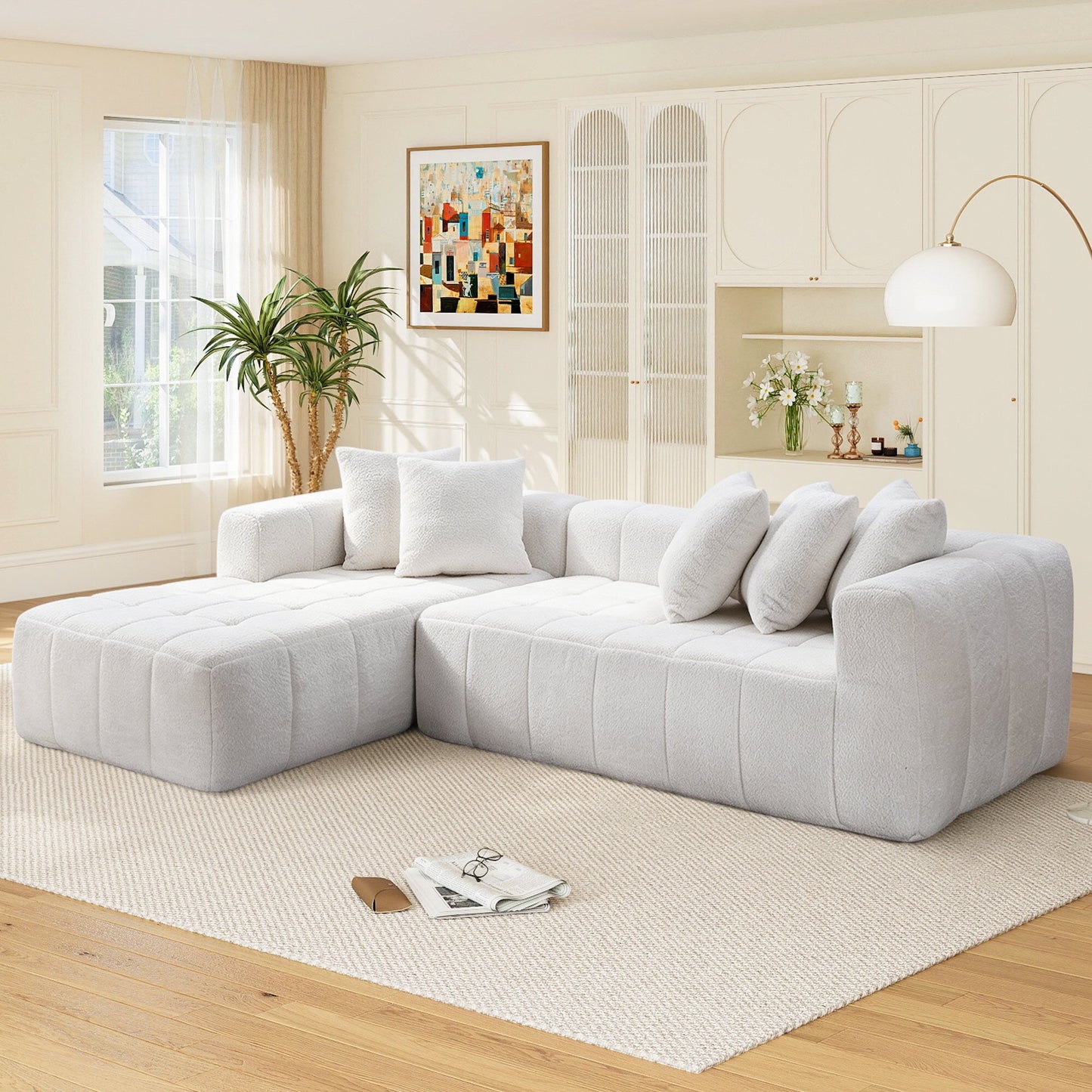 No Assembly Required, Muumblus 108" Oversized Modular Sectional Sofa, L-Shaped Boneless Cloud Couch, Modern Chenille Living Room Floor Sofa, Black (Right Facing Chaise)