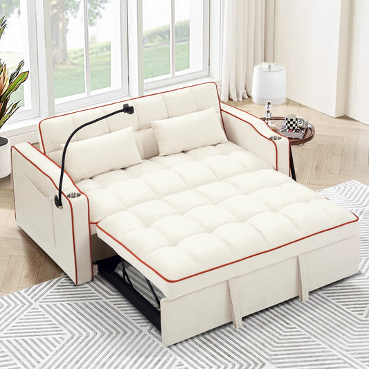 Muumblus 3-in-1 Convertible Futon Sofa Bed, Loveseat Sleeper with Phone Stand, USB, Gray Velvet