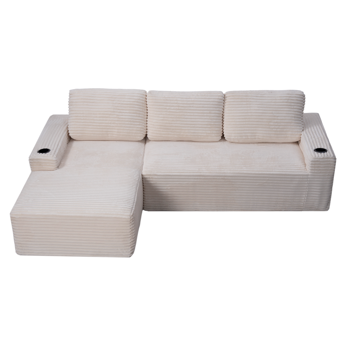 Muumblus 104" Ovsersiezd L-Shaped Modular Sectional Sofa with Cup Holders, Boneless Corduroy Cloud Couch for Living Room, Black（Right Facing Chaise）