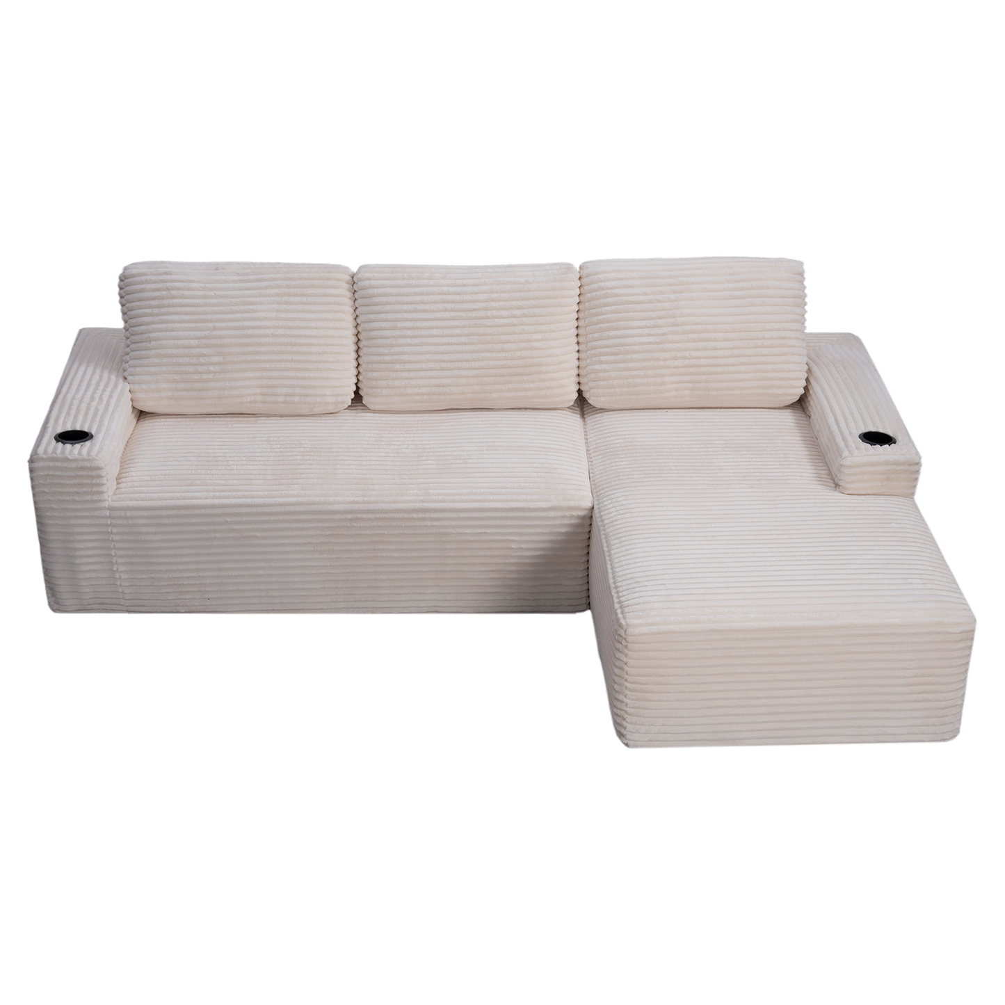 Muumblus 104" Ovsersiezd L-Shaped Modular Sectional Sofa with Cup Holders, Boneless Corduroy Cloud Couch for Living Room, Black（Right Facing Chaise）