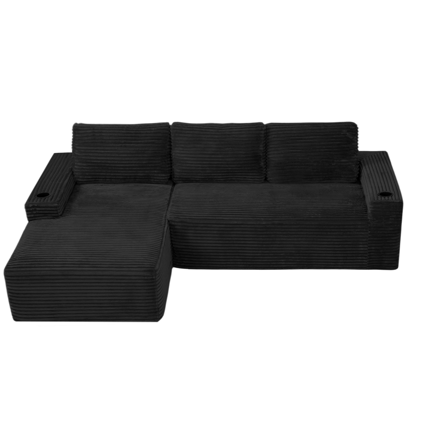 Muumblus 104" Ovsersiezd L-Shaped Modular Sectional Sofa with Cup Holders, Boneless Corduroy Cloud Couch for Living Room, Black（Right Facing Chaise）