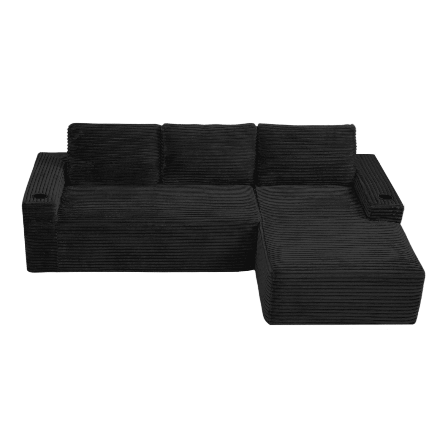 Muumblus 104" Ovsersiezd L-Shaped Modular Sectional Sofa with Cup Holders, Boneless Corduroy Cloud Couch for Living Room, Black（Right Facing Chaise）