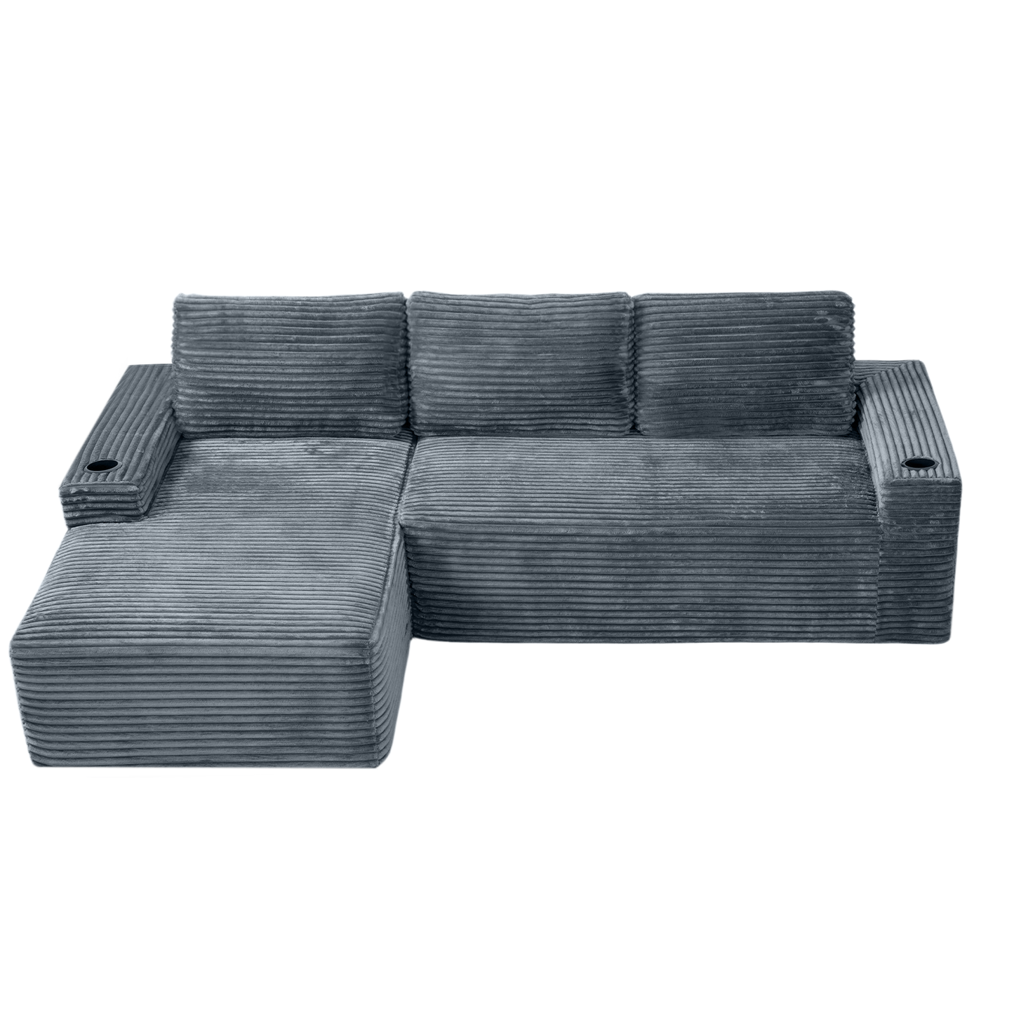 Muumblus 104" Ovsersiezd L-Shaped Modular Sectional Sofa with Cup Holders, Boneless Corduroy Cloud Couch for Living Room, Black（Right Facing Chaise）