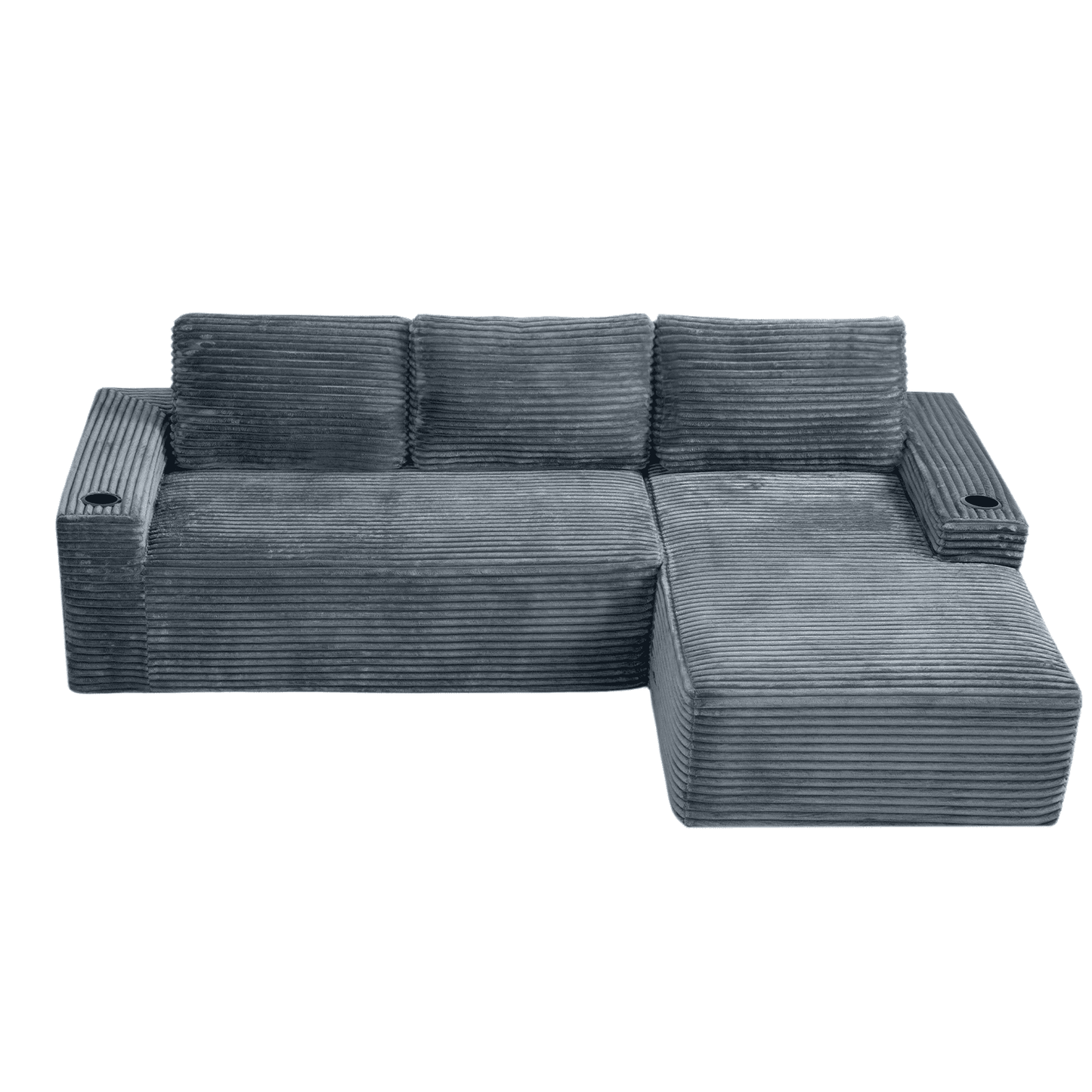 Muumblus 104" Ovsersiezd L-Shaped Modular Sectional Sofa with Cup Holders, Boneless Corduroy Cloud Couch for Living Room, Black（Right Facing Chaise）