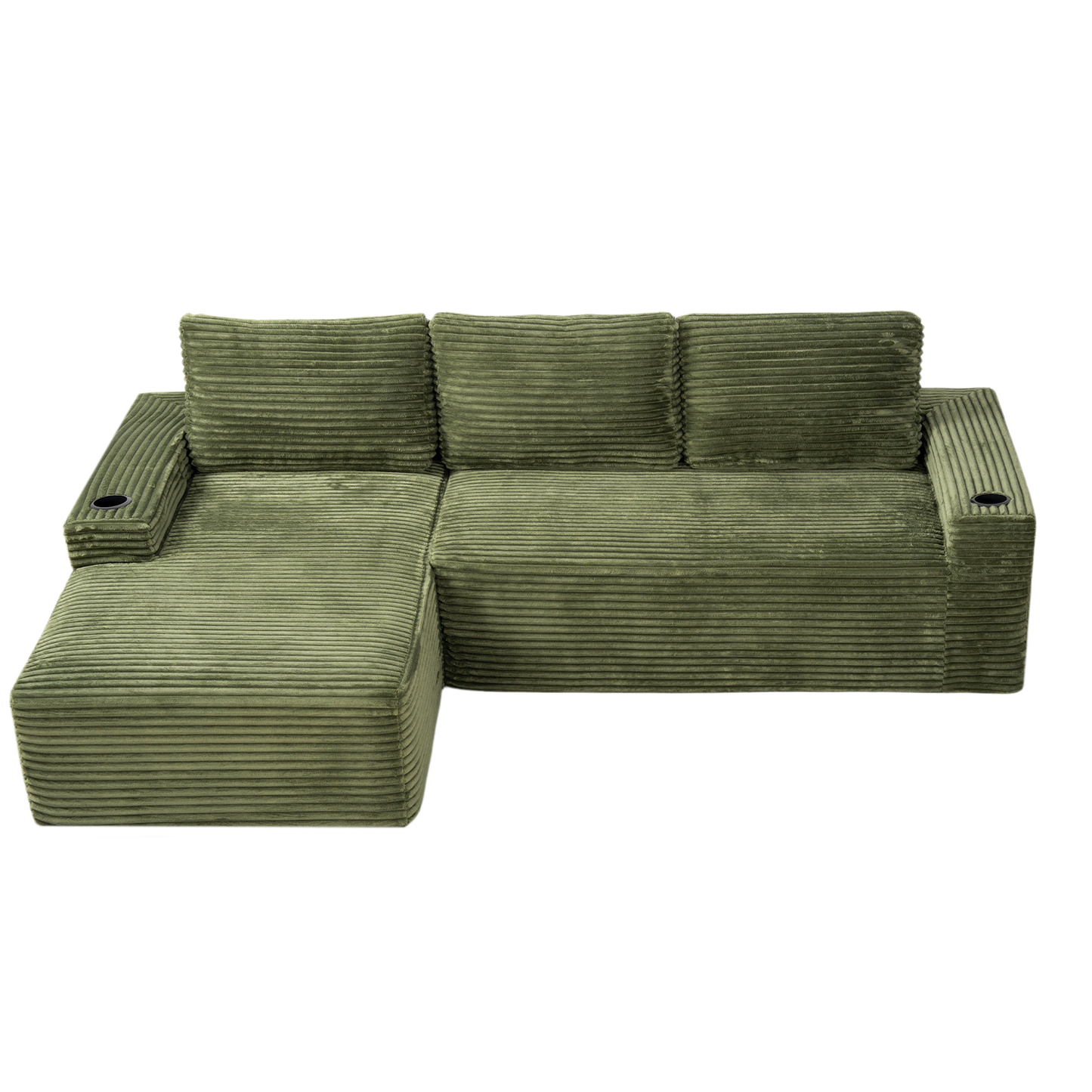 Muumblus 104" Ovsersiezd L-Shaped Modular Sectional Sofa with Cup Holders, Boneless Corduroy Cloud Couch for Living Room, Black（Right Facing Chaise）