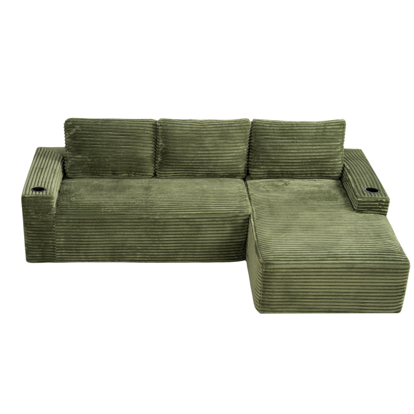 Muumblus 104" Ovsersiezd L-Shaped Modular Sectional Sofa with Cup Holders, Boneless Corduroy Cloud Couch for Living Room, Black（Right Facing Chaise）