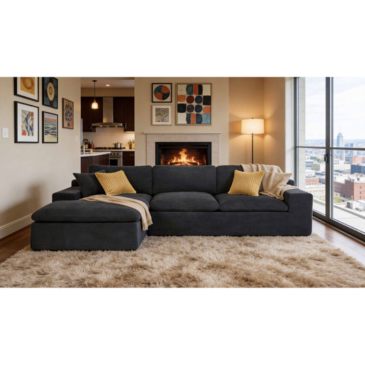 Muumblus 106" Oversized Modular Sectional Sofa with Movable Chaise, L-Shaped Boneless Cloud Couch for Living Room, Black (Left Facing Chaise)