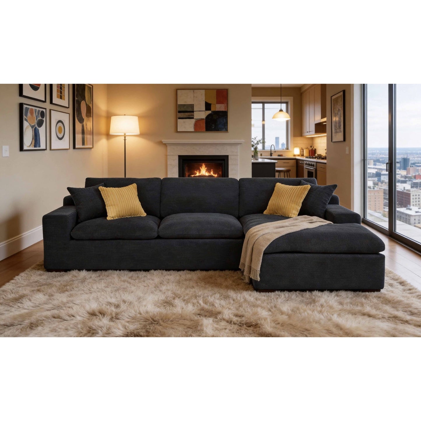 Muumblus 106" Oversized Modular Sectional Sofa with Movable Chaise, L-Shaped Boneless Cloud Couch for Living Room, Black (Left Facing Chaise)