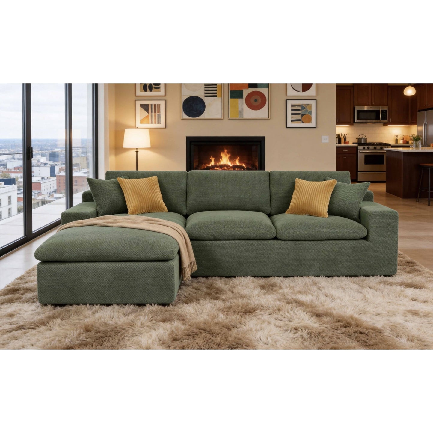Muumblus 106" Oversized Modular Sectional Sofa with Movable Chaise, L-Shaped Boneless Cloud Couch for Living Room, Black (Left Facing Chaise)