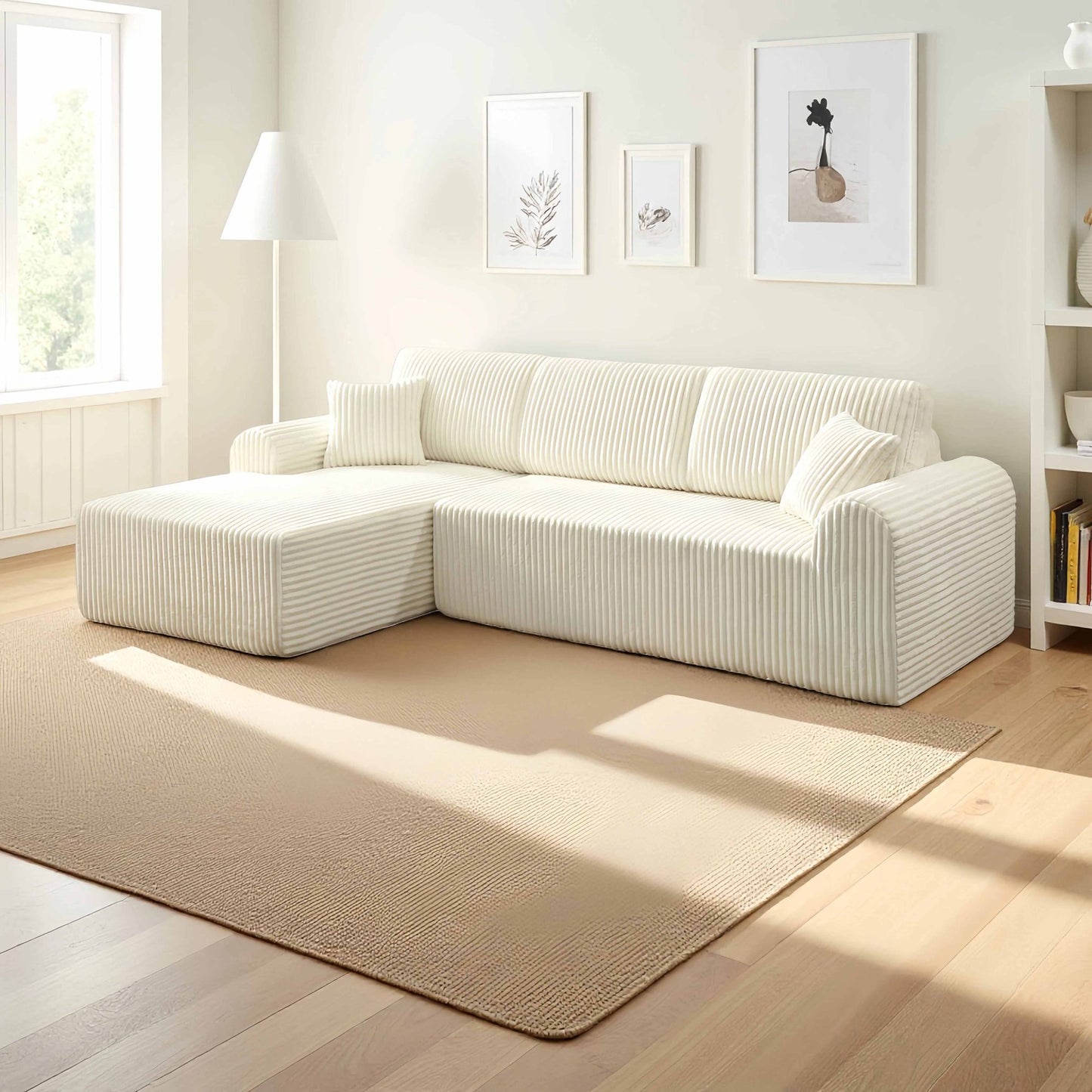 Muumblus 109" Oversized L-Shaped Modular Sectional Sofa with Movable Chaise, Boneless Corduroy Cloud Couch for Living Room, Black (Right Facing Chaise)