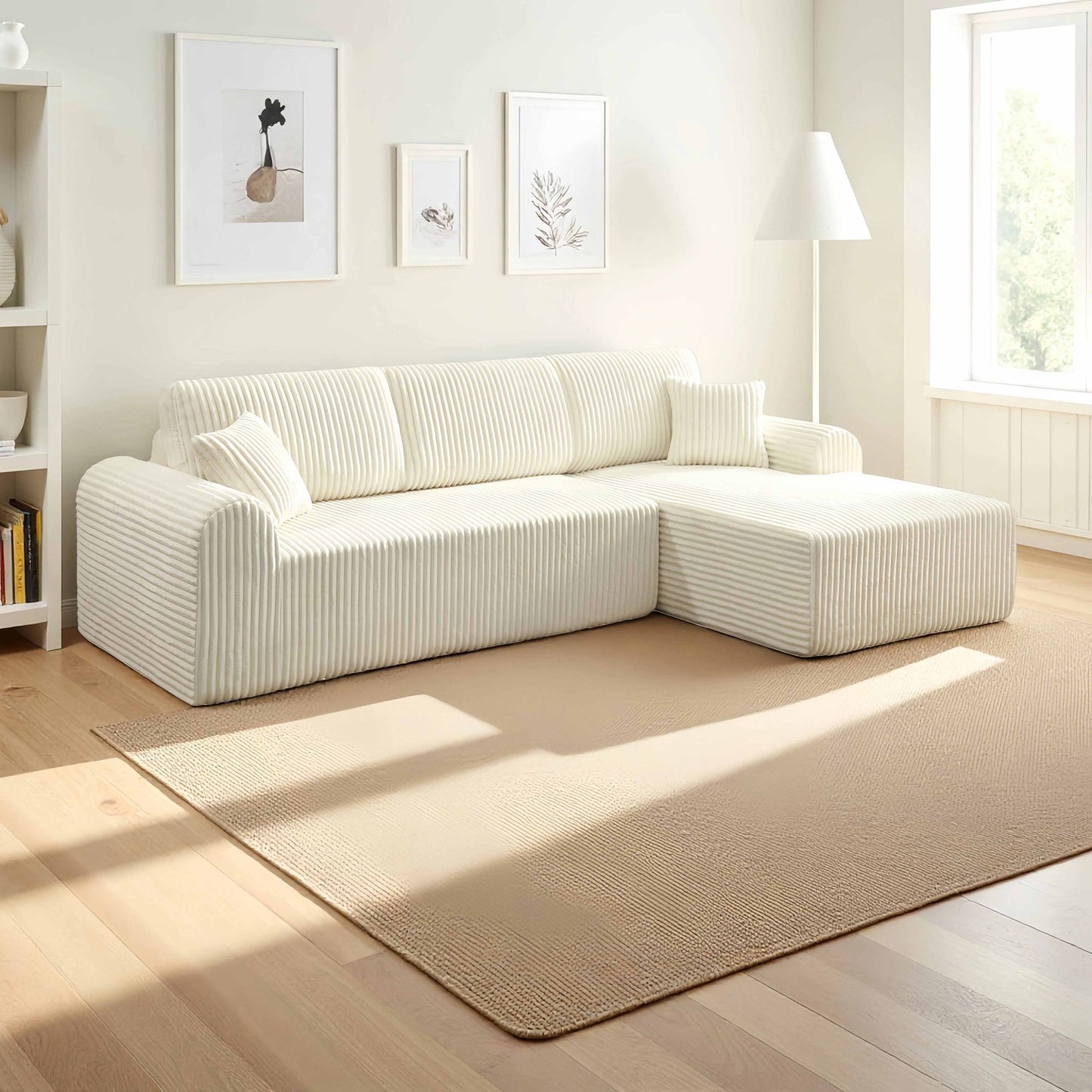 Muumblus 109" Oversized L-Shaped Modular Sectional Sofa with Movable Chaise, Boneless Corduroy Cloud Couch for Living Room, Black (Right Facing Chaise)
