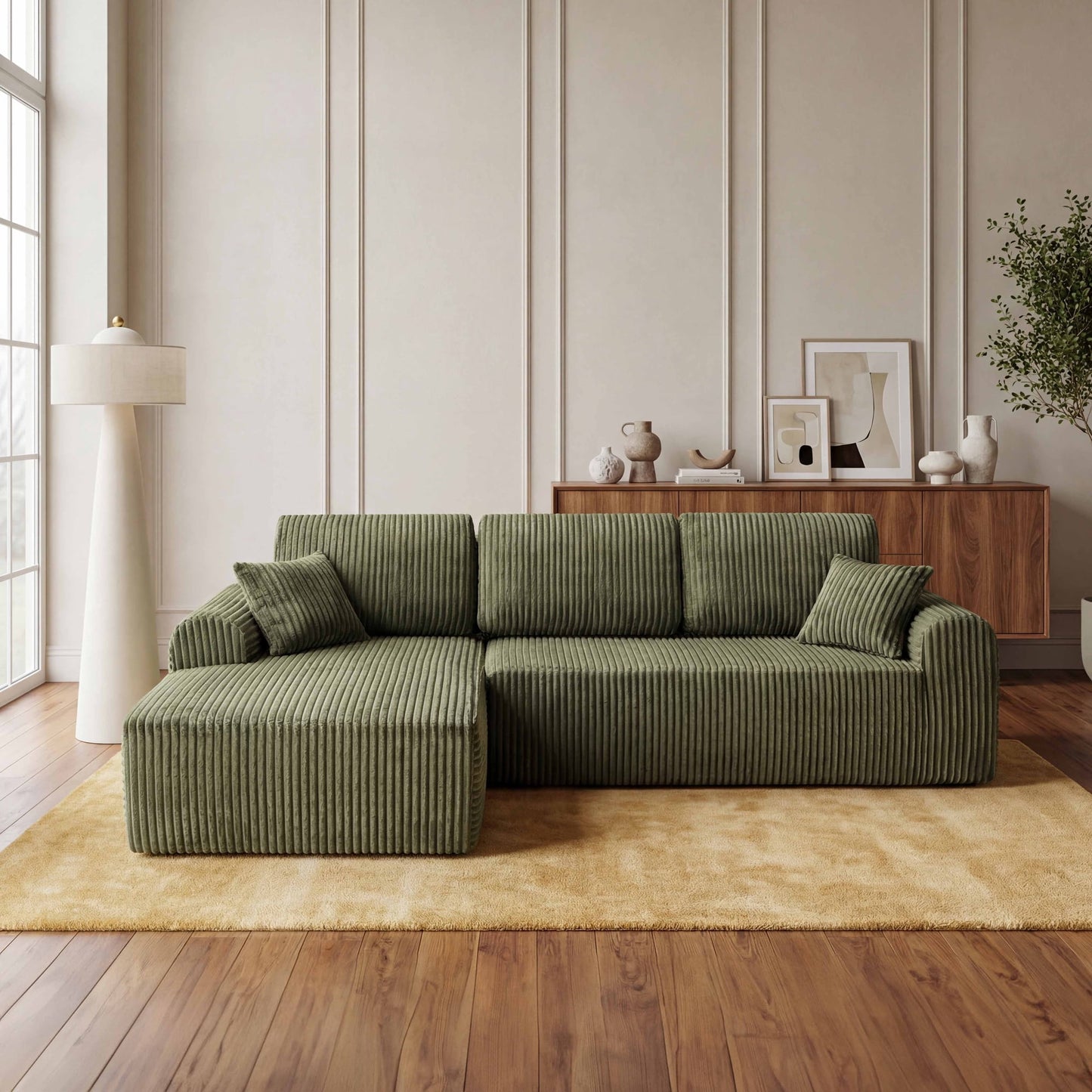 Muumblus 109" Oversized L-Shaped Modular Sectional Sofa with Movable Chaise, Boneless Corduroy Cloud Couch for Living Room, Black (Right Facing Chaise)