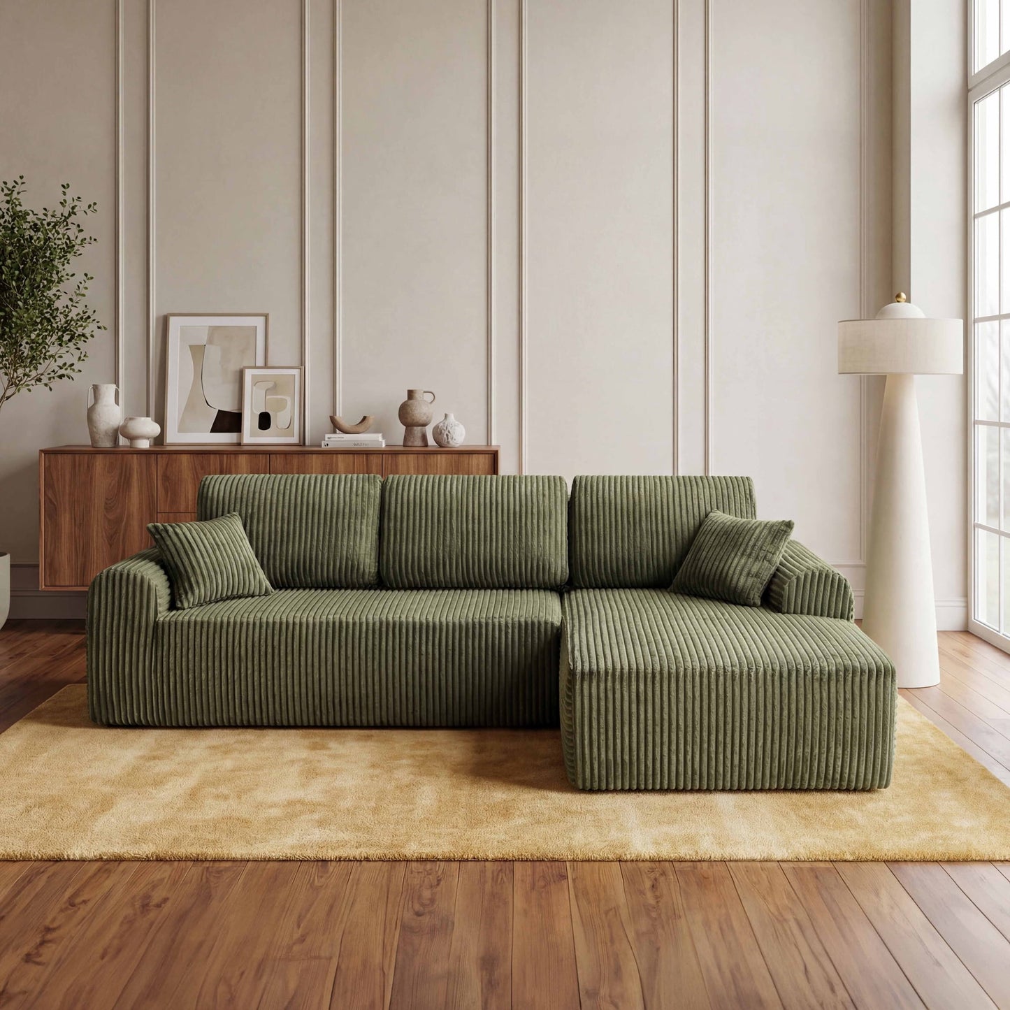 Muumblus 109" Oversized L-Shaped Modular Sectional Sofa with Movable Chaise, Boneless Corduroy Cloud Couch for Living Room, Black (Right Facing Chaise)