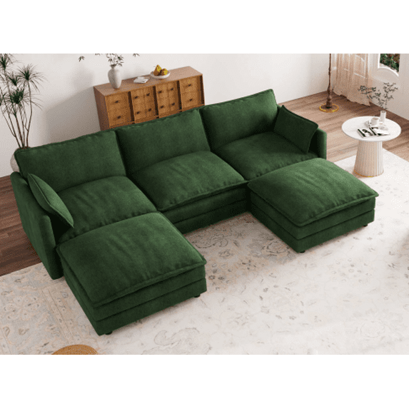 Muumblus 110" Oversized Modular Sectional Sofa with 2 Movable Ottoman, U Shaped Deep Seat Cloud Couch for Living Room, Beige Chenille