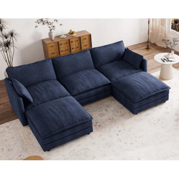 Muumblus 110" Oversized Modular Sectional Sofa with 2 Movable Ottoman, U Shaped Deep Seat Cloud Couch for Living Room, Beige Chenille