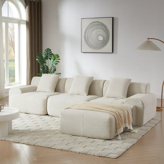 Muumblus 113" L-Shaped Modular Sectional Sofa, Oversized Corduroy Cloud Couch for Living Room, Beige