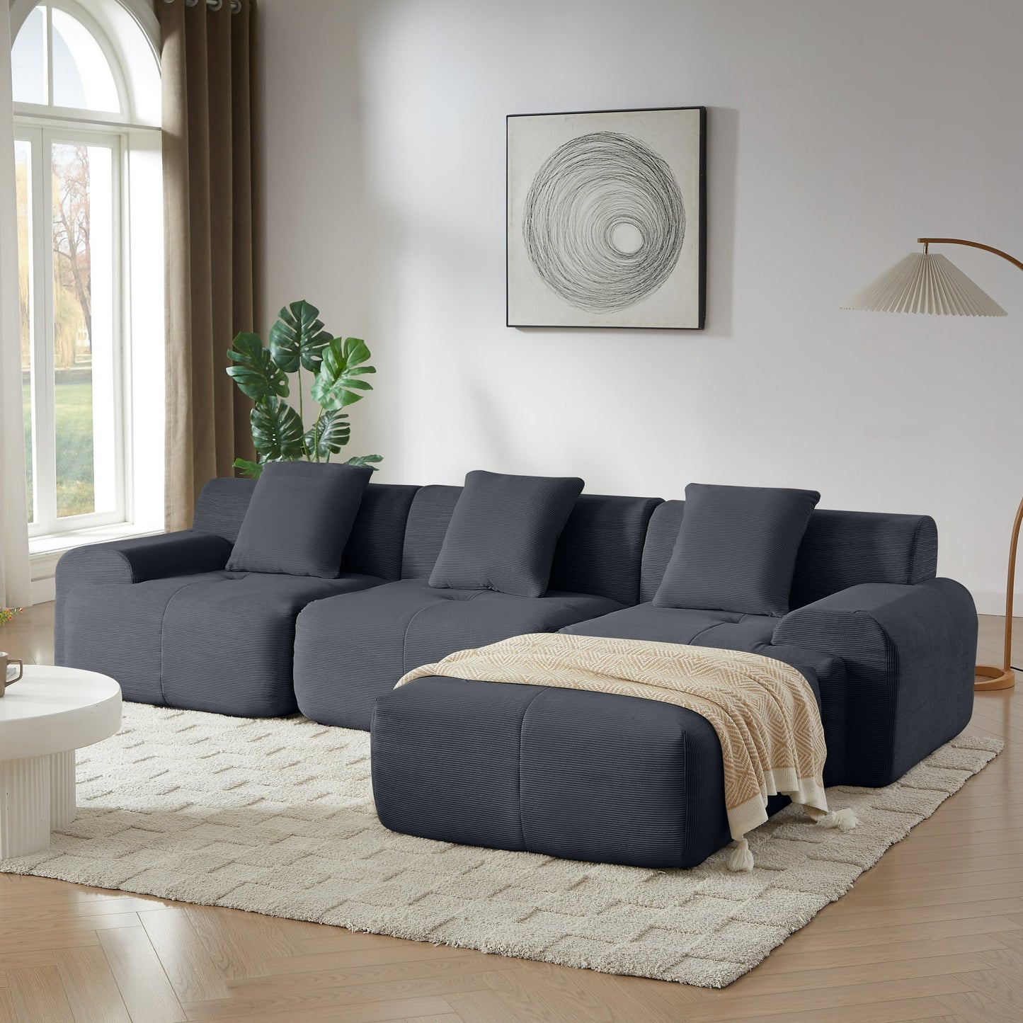 Muumblus 113" L-Shaped Modular Sectional Sofa, Oversized Corduroy Cloud Couch for Living Room, Beige