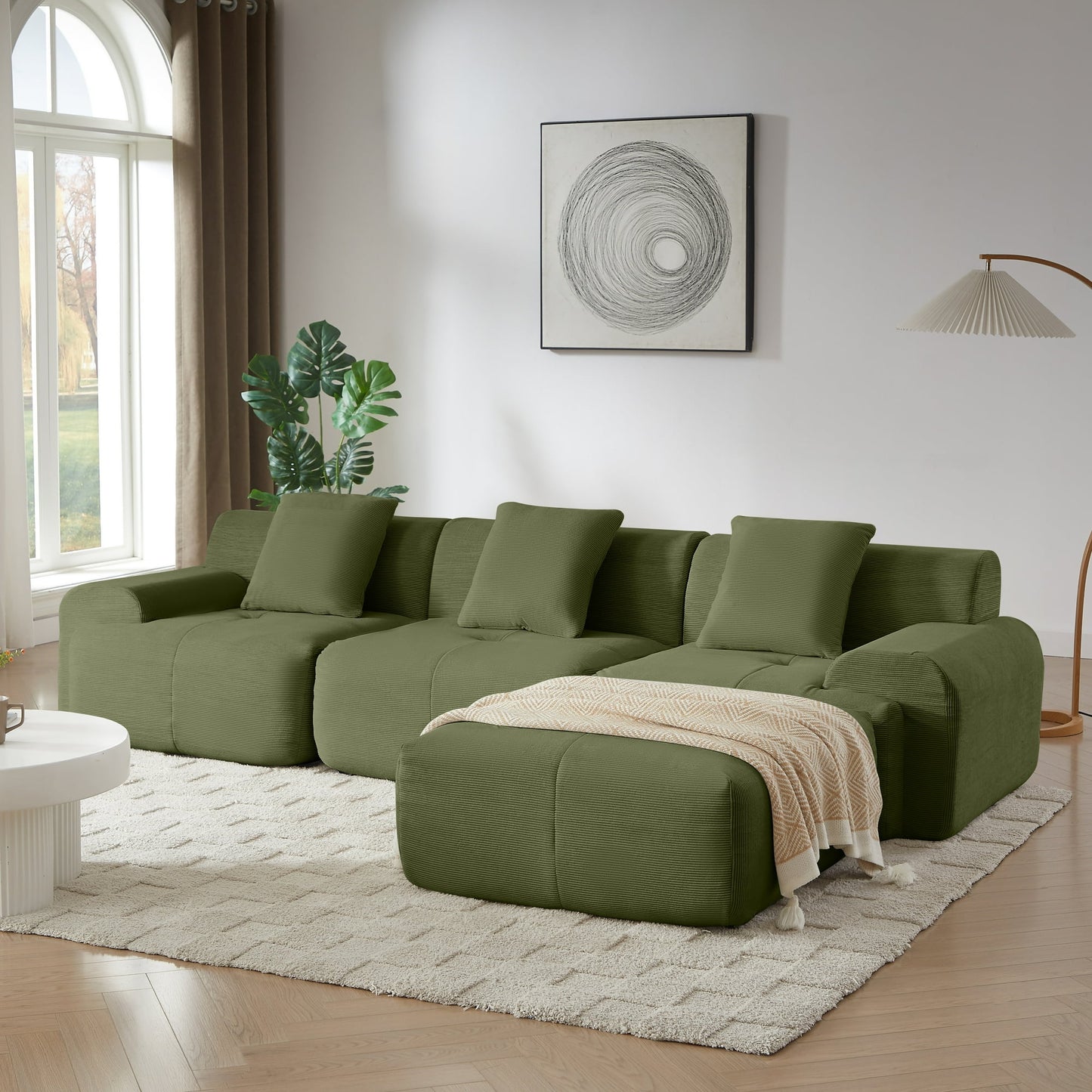 Muumblus 113" L-Shaped Modular Sectional Sofa, Oversized Corduroy Cloud Couch for Living Room, Beige