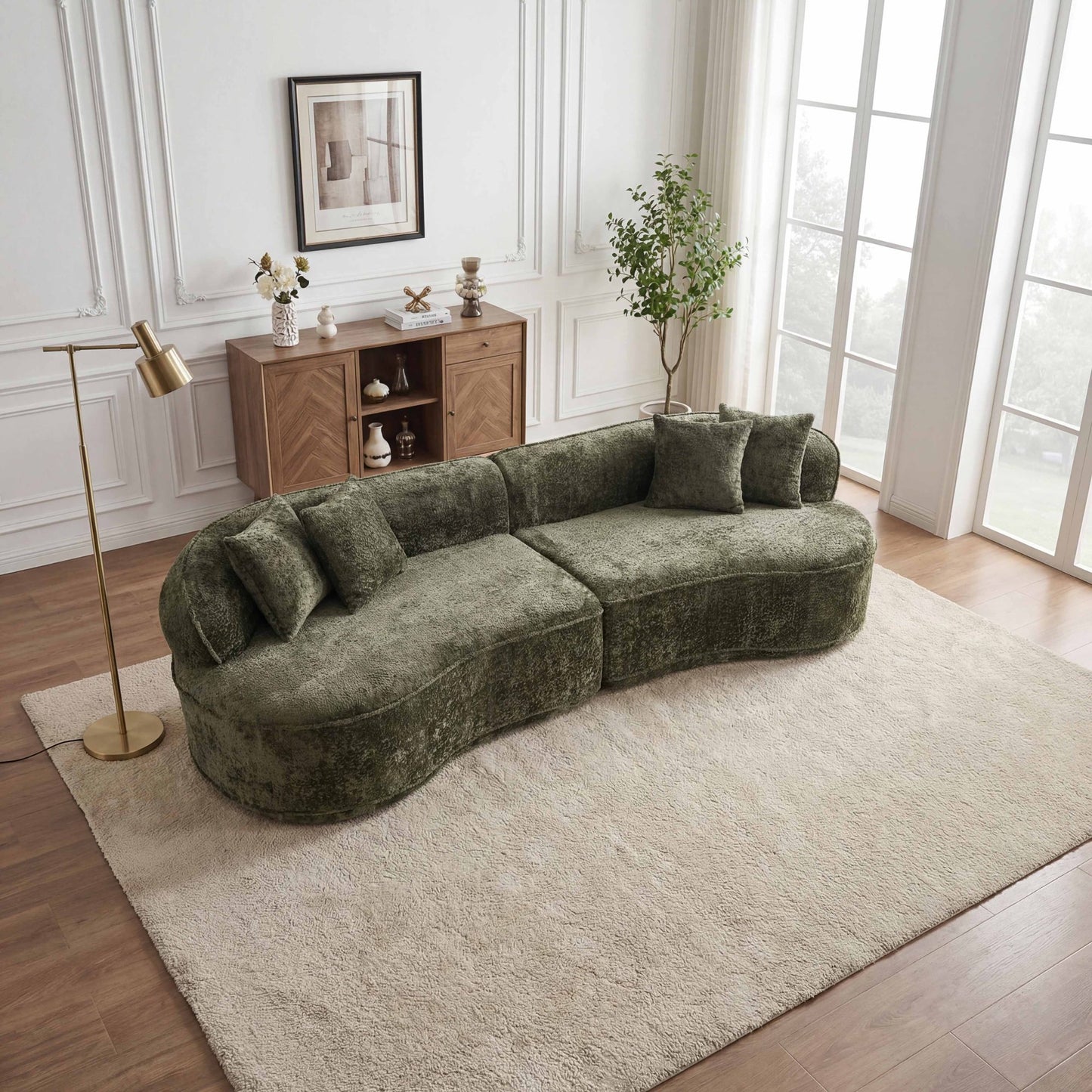 Muumblus 114" Oversized Curved Sofa, Modern Sectional Boneless Cloud Couch, No Assembly Required Floor Sofa for Living Room, Camel Boucle