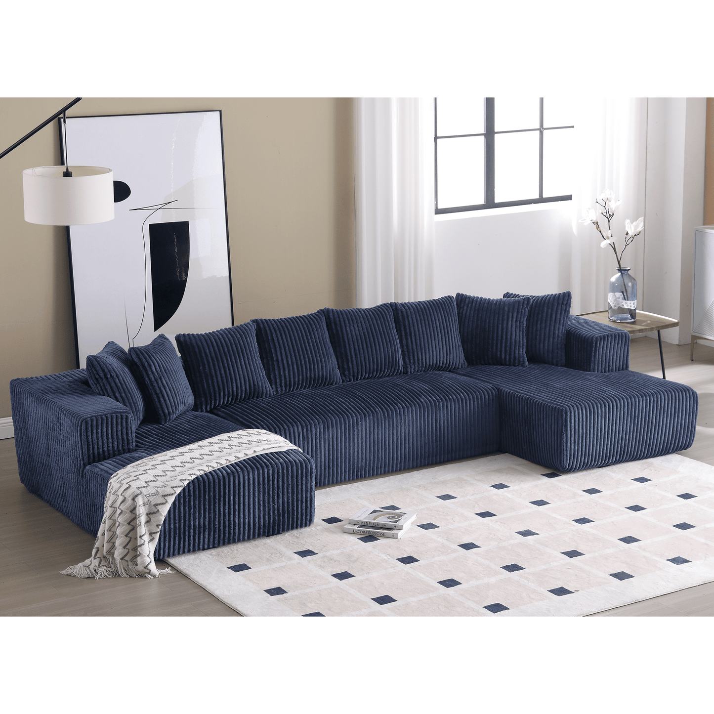 Muumblus 130.3" Oversized Modular Sectional Sofa, Corduroy U-Shaped Coch, Living Room Furniture Set, No Assembly Required, Gray