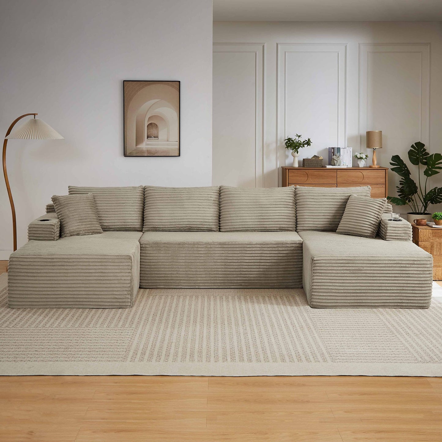 Muumblus 133" Modular Sectional Sofa with 2 Chaise Lounge, U-Shaped Oversized Boneless Cloud Couch, Black Corduroy Sleeper Sofa for Living Room