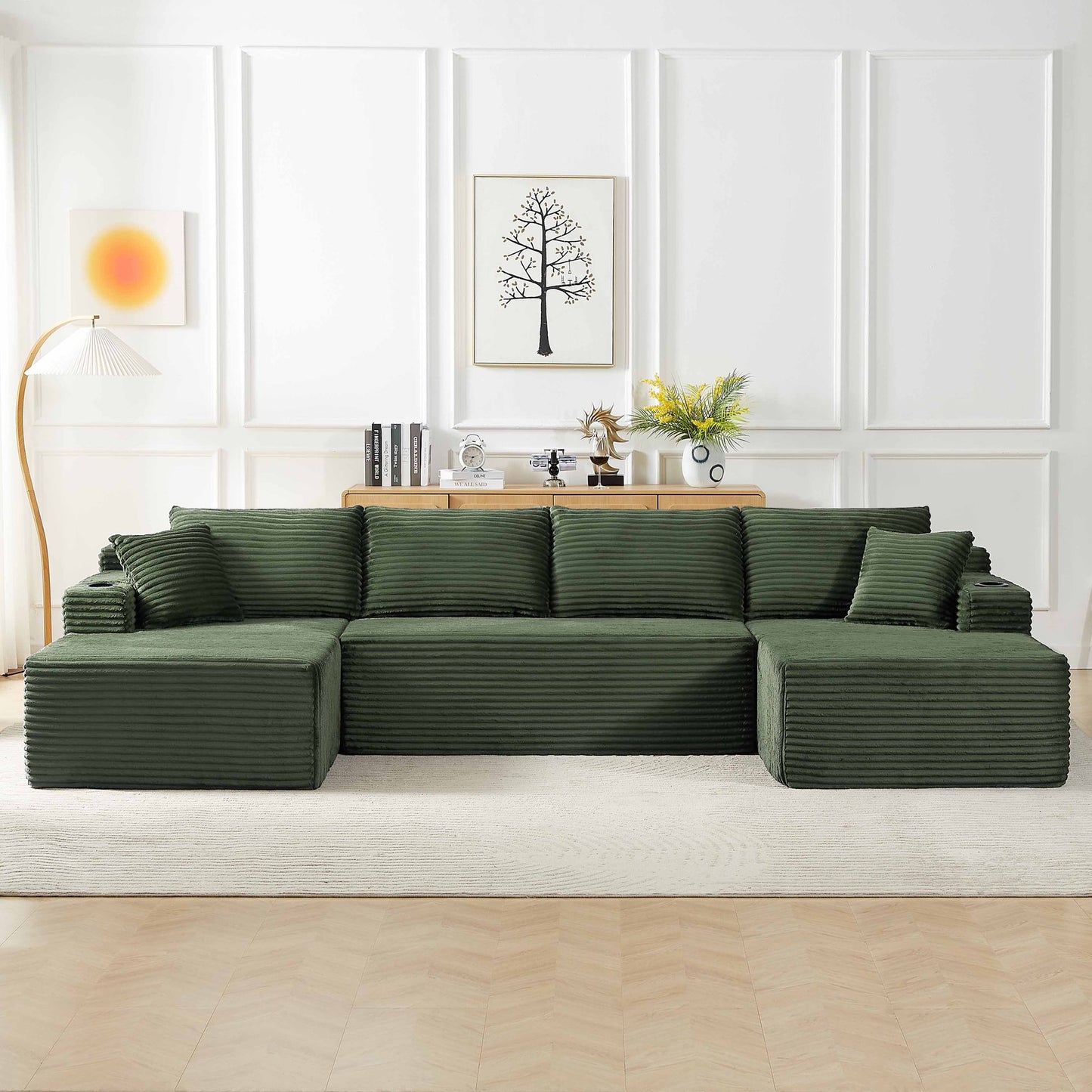 Muumblus 133" Modular Sectional Sofa with 2 Chaise Lounge, U-Shaped Oversized Boneless Cloud Couch, Black Corduroy Sleeper Sofa for Living Room