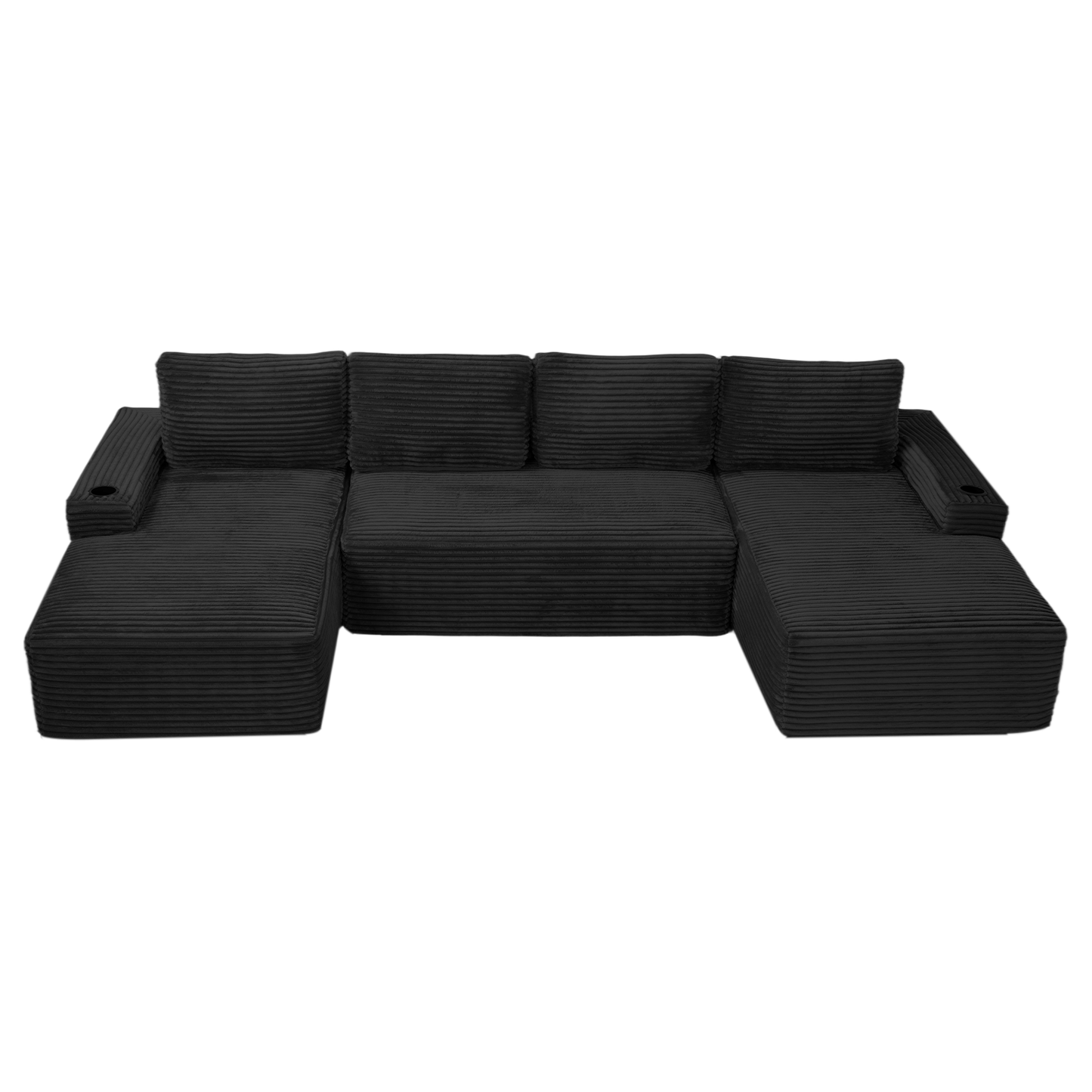 Muumblus 104" Ovsersiezd L-Shaped Modular Sectional Sofa with Cup Holders, Boneless Corduroy Cloud Couch for Living Room, Black（Right Facing Chaise）