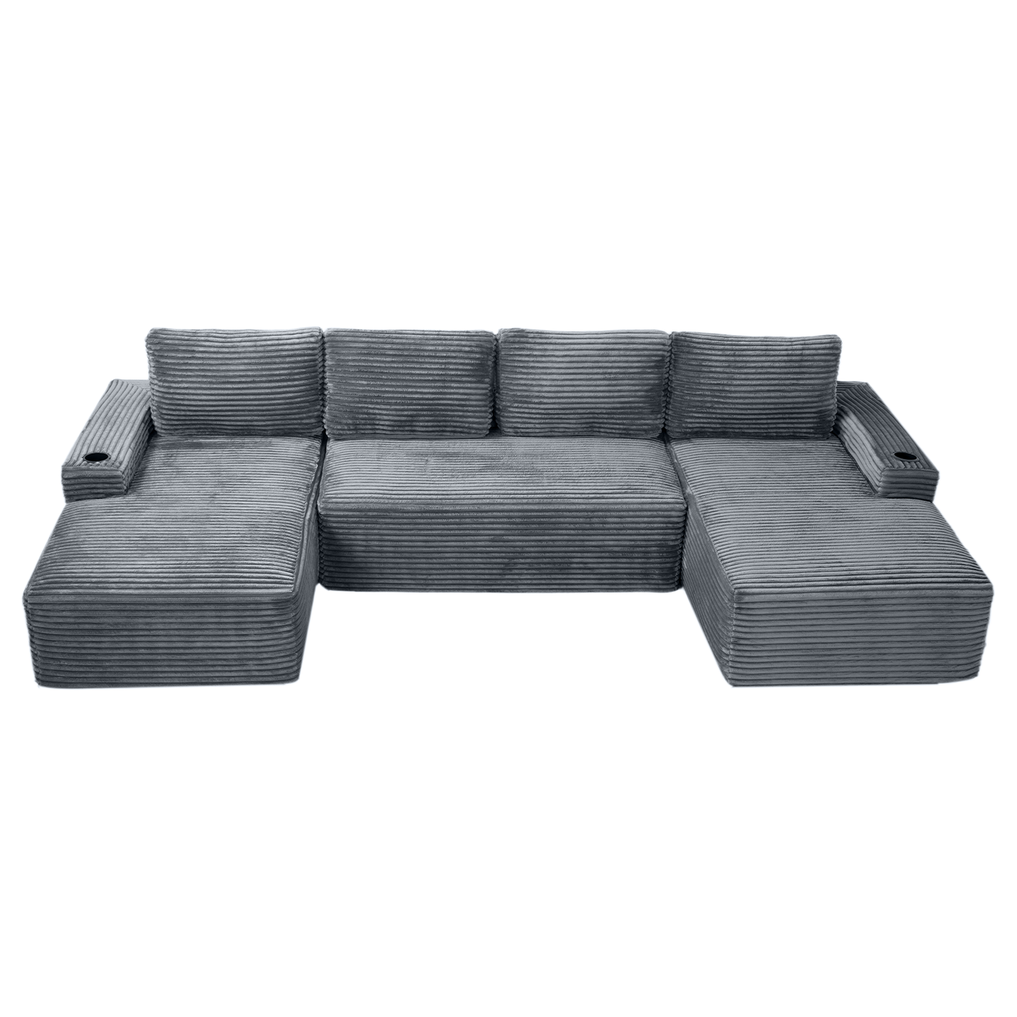 Muumblus 104" Ovsersiezd L-Shaped Modular Sectional Sofa with Cup Holders, Boneless Corduroy Cloud Couch for Living Room, Black（Right Facing Chaise）